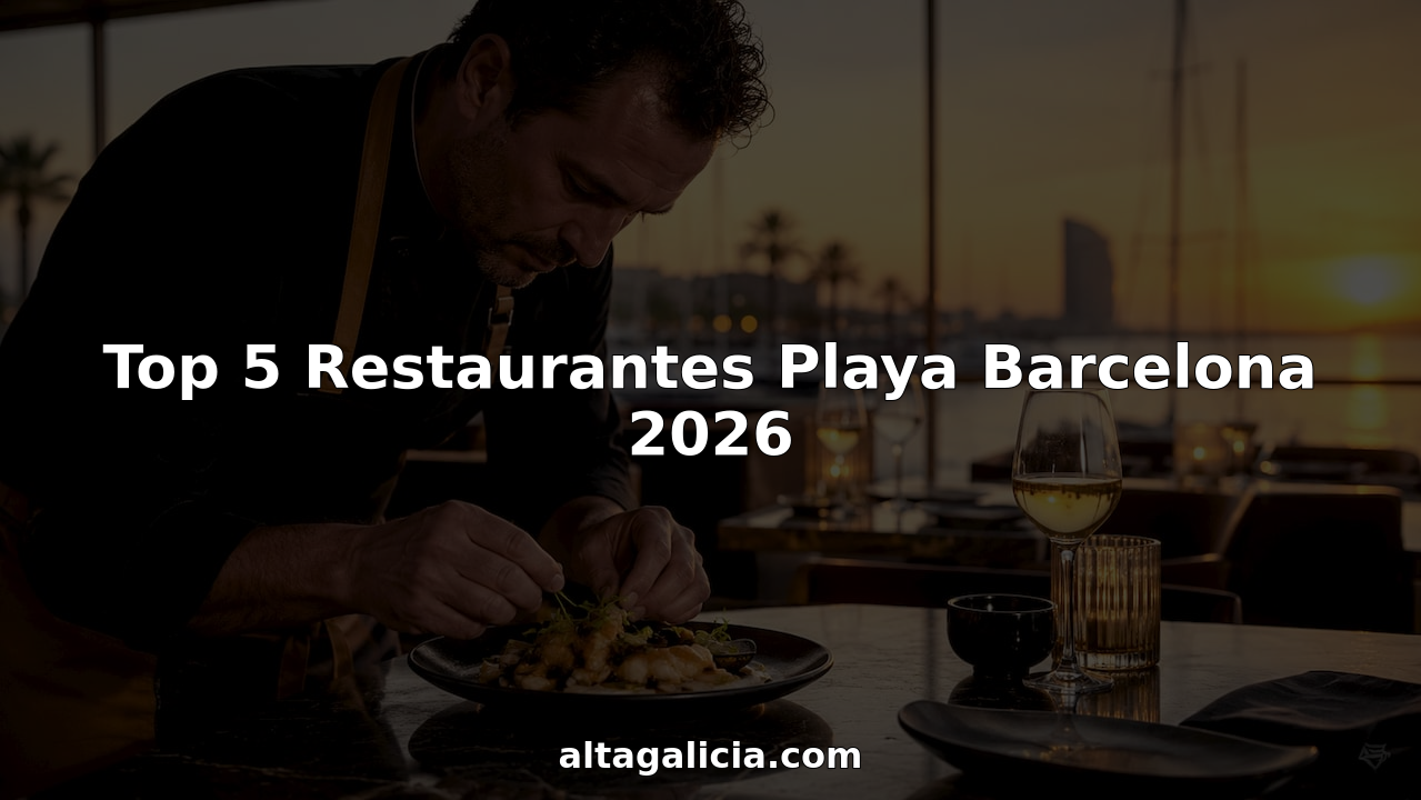 Un chef prepara con esmero un plato de mariscos en un restaurante junto al mar.